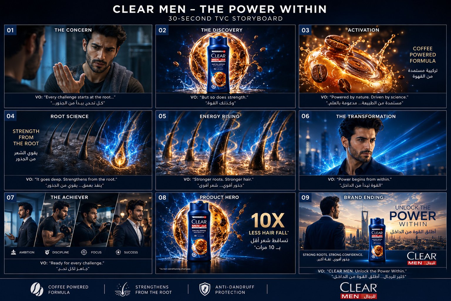 Clear Men campaign storyboard and sequence planning