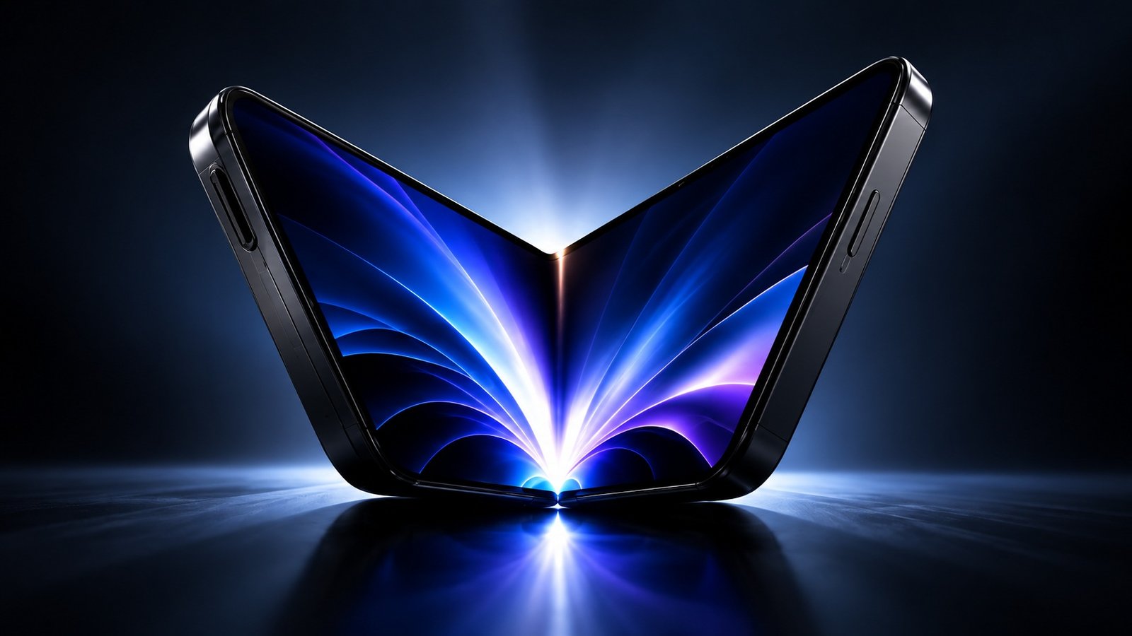 iPhone Duo conceptual foldable device revealed in blue-violet light